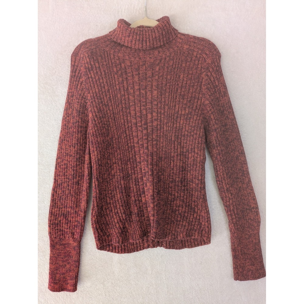 Bailey's Point Turtleneck Sweater Women's L Red Orange Marled Ribbed Ramie